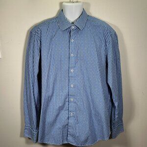 Robert Graham blue & white small plaids men dress shirt